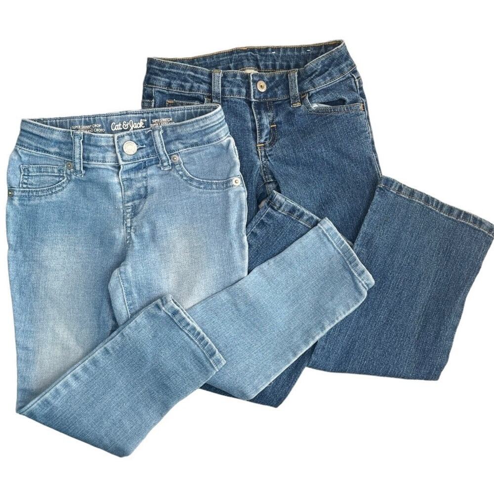 set of 2 girls stretch denim jeans skinny crop & boot Faded Glory Cat & Jack 5